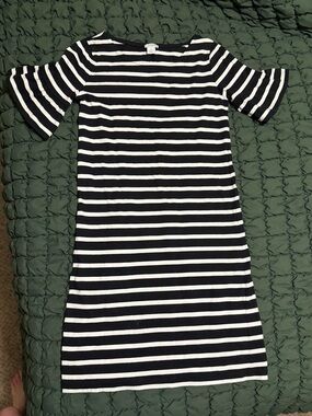 J. Crew Black and White Striped Ruffle Sleeve Shift Dress